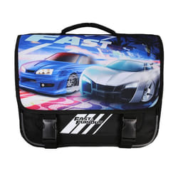 Bagtrotter - Fast And Furious - Cartable 38cm  -  Noir - 2 Compartiments  - 1 Poche Sous Rabat - 1 Poche Bouteille -  Bretelles...