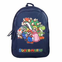 Bagtrotter - Super Mario - Sac à Dos Scolaire - Marine -  2 Compartiments Zippés - 1 Poche Zippée - 32x16x46cm - Bretelles...