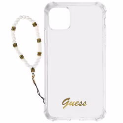 Coque de protection - Guess - iPhone 12/12 Pro - Antichoc - Transparent - Bracelet perles blanc