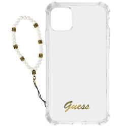 Coque de protection - Guess - iPhone 12/12 Pro - Antichoc - Transparent - Bracelet perles blanc
