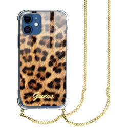Coque iPhone 12 et 12 Pro avec Chaîne de Cou Motif Léopard Guess Orange