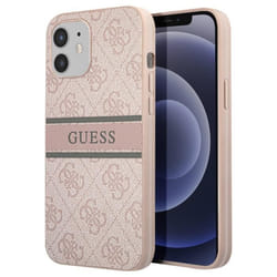 Coque pour iPhone 12 avec Imprimé et Bande Monochrome Luxe Guess Rose Poudré