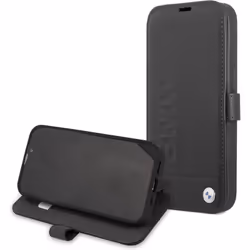Coque de Protection - BMW - iPhone 13 Mini - Cuir Noir - Logo Métal Coloré - Étui Rigide