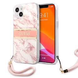 Guess Coque pour iPhone 13 Mini 54 Rose Marble Strap Collection - GUHCP13SKMABPI