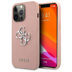 Coque de protection - GUESS - iPhone 13 Pro - Logo 4G Métal Argent - Simili cuir Saffiano - Chic et élégant