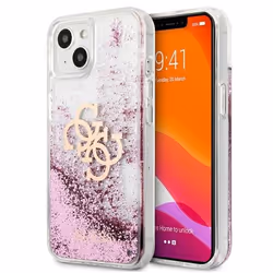 Guess Liquid Glitter 4G Big Logo - Coque pour iPhone 13 mini (Rose)