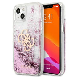Guess Liquid Glitter 4G Big Logo - Coque pour iPhone 13 mini (Rose)