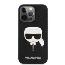 Karl Lagerfeld Coque pour iPhone 13 Pro / 13 61`` Noir Saffiano Ikonik Karl`s Head - KLHCP13LSAKHBK