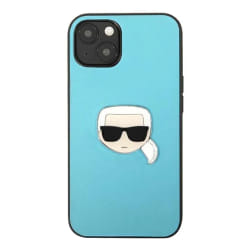 Karl Lagerfeld Coque PU pour iPhone 13 Mini Karl's Head Metal Ultra Résistant Noir / Bleu