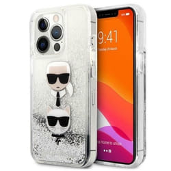 Karl Lagerfeld Coque de Protection pour iPhone 13 Pro Max 67`` Argent Liquid Glitter Karl-Choupette Head -