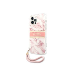 Coque pour Apple iPhone 12 / 12 Pro Marble Strap Guess Rose