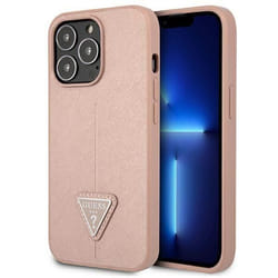Guess GUHCP13XPSATLP Coque de protection pour iPhone 13 Pro Max 67 avec logo Saffiano triangle rose - 3666339040420