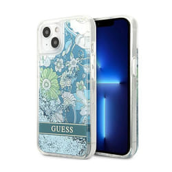 Coque de téléphone - Guess - Liquid Glitter Flower - iPhone 13 mini - Bleu/Vert - Protection optimale