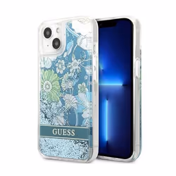 Coque - Guess - Liquid Glitter Flower - iPhone 13 - Bleu/Vert - Protection TPU