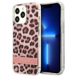 Guess Leopard Electro Stripe - Coque pour iPhone 13 Pro (Rose) - 3666339047504
