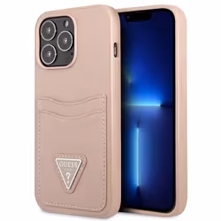 Guess Saffiano Double Card Triangle - Coque pour iPhone 13 Pro (Rose) - 3666339048143