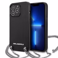 Karl Lagerfeld Cuir texturé et chaîne - Coque pour iPhone 13 Pro Max (Noir) - 3666339049959