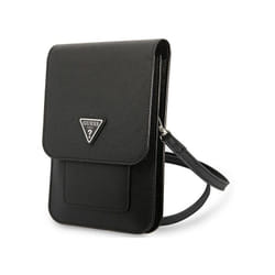 Wallet Saffiano Triangle Logo Phone Bag – Sac pour smartphone et accessoires (Noir) - Guess
