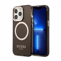 Guess Gold Outline Translucent MagSafe - Coque pour iPhone 13 Pro (Noir) - 3666339057039