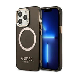 Guess Gold Outline Translucent MagSafe - Coque pour iPhone 13 Pro (Noir) - 3666339057039