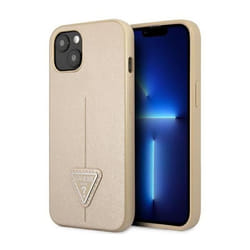 Guess Saffiano Triangle Logo Case - Coque pour iPhone 14 (Beige) - 3666339065409
