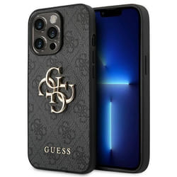 Guess Coque Rigide pour iPhone 14 Pro Max 67`` Gris/Gris 4G Logo Big Metal - GUHCP14X4GMGGR