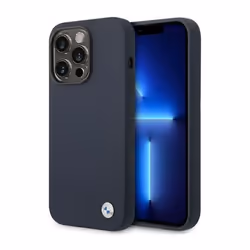BMW Liquid Silicone Case Metal Logo MagSafe - Coque pour iPhone 14 Pro (Bleu Marine) - 3666339072520