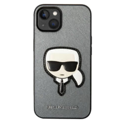 Karl Lagerfeld Coque pour iPhone 14 Plus Effet Cuir Stylé Protection Rigide Argent