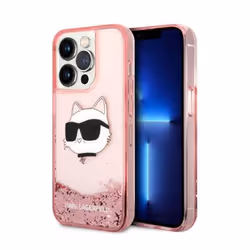 Karl Lagerfeld Liquid Glitter NFT Choupette Head - Coque pour iPhone 14 Pro (Rose) - 3666339086985