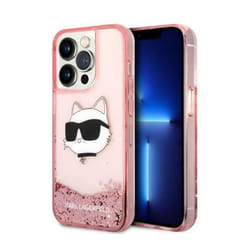 Karl Lagerfeld Liquid Glitter NFT Choupette Head - Coque pour iPhone 14 Pro (Rose) - 3666339086985
