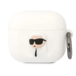 Karl Lagerfeld Coque Silicone AirPods 3 Karl Head 3D Luxe Antichoc Blanc