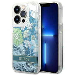 Guess Liquid Glitter Flower - Coque pour iPhone 14 Pro Max (Vert) - 3666339088453