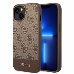 Étui pour iPhone 14 - Guess - 4G Bottom Stripe - Cuir biologique - Marron - Semi-rigide