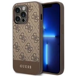 Étui pour iPhone 14 Pro - Guess - 4G Bottom Stripe - Cuir biologique - Marron - Semi-rigide