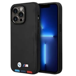 BMW Coque pour iPhone 14 Pro Disco Metal Script avec Strass Noir