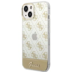Guess 4G Stripe Script Logo Electroplated Pattern - Coque pour iPhone 14 Plus (Or) - 3666339090517