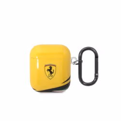 Coque Airpods 1 et 2 - FERRARI - Jaune - Silicone - Anti-choc - Design élégant