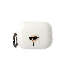 Coque Silicone - Karl Lagerfeld - NFT Karl Head 3D - AirPods Pro 2 - Blanc - Clip Détachable