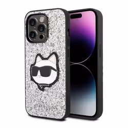 iPhone 14 Pro Max Coque Paillettes KARL LAGERFELD Glitter Choupette Patch (Argent)