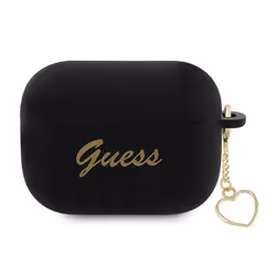 Coque en silicone - Guess - AirPods Pro 2 - Noir - Pendentif coeur - Résistant aux rayures