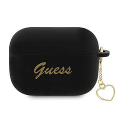 Coque en silicone - Guess - AirPods Pro 2 - Noir - Pendentif coeur - Résistant aux rayures