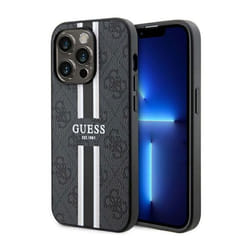 Guess GUHMP14XP4RPSK Coque rigide pour iPhone 14 Pro Max 67 Noir à rayures imprimées 4G