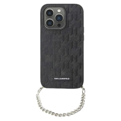 Karl Lagerfeld Coque pour iPhone 14 Saffiano avec Chaîne Rigide Stylé Noir