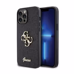 Guess Glitter Script Big 4G - Coque pour iPhone 13 Pro Max (Noir)