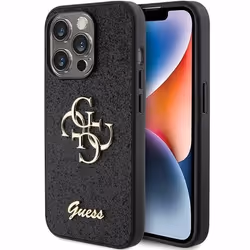 Coque rigide - GUESS - Glitter Script Big 4G - Noir - iPhone 15 Pro Max - Brillant