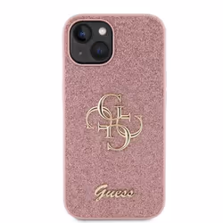 Coque pour iPhone 13 Paillettes avec Logo en Métal Guess Rose