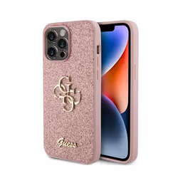 Coque de telephone - Guess - Glitter Script Big 4G - iPhone 15 Pro - Rose - Protection contre les chocs