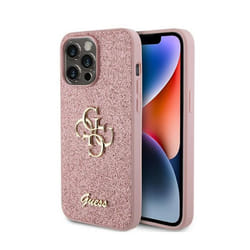 Coque de telephone - Guess - Glitter Script Big 4G - iPhone 15 Pro - Rose - Protection contre les chocs