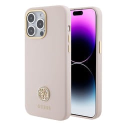 Coque pour iPhone 15 Pro Max - Guess Silicone Logo Strass 4G (GUHCP15XM4DGPP) - Rose Clair