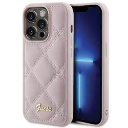 Coque iPhone 15 Pro Max - Guess - Quilted Metal Logo - Rose - Rigide - Vintage